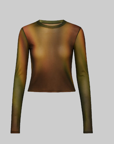 Earthtone MOCK NECK MESH LONG SLEEVE TOP